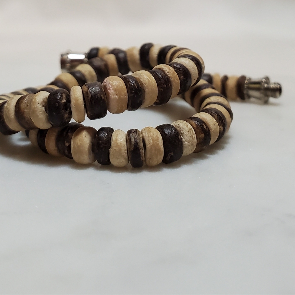 Boho Surfer-Style Wood Bead Anklet – Brown & Natural Tone